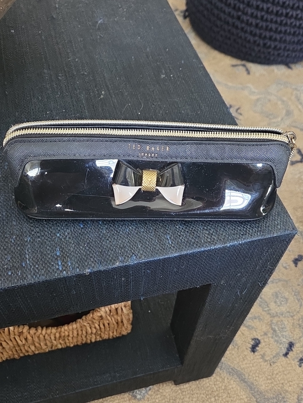 Ted Baker Black Glossy Bow-Accent Glasses Case